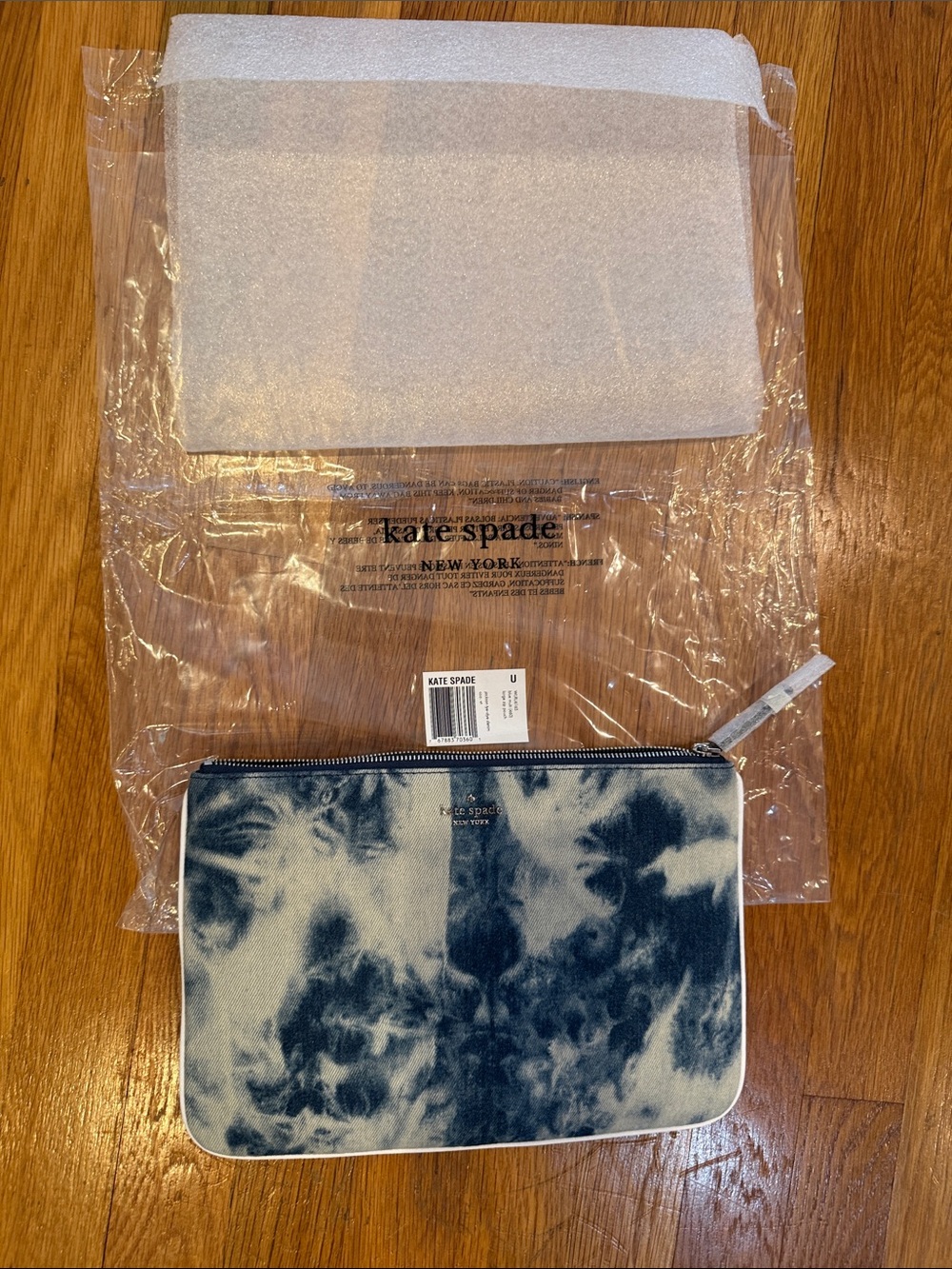 kate spade Navy and White Tie-Dye Zip Pouch